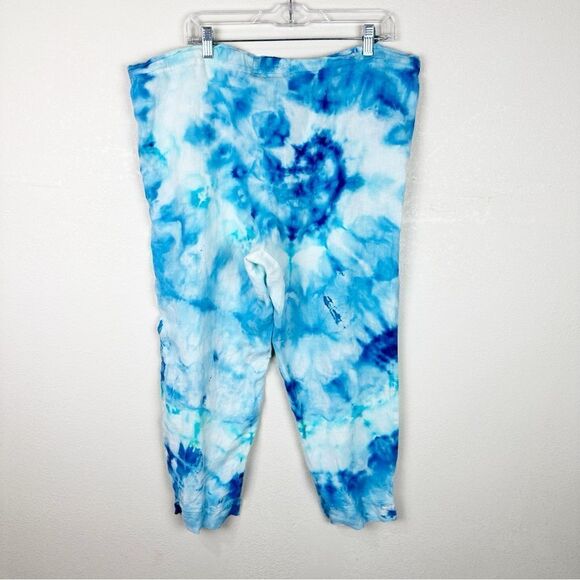 Jams World Blue Tie Dye Linen Crop Pants Artsy Lagenlook Medium - Picture 5 of 5